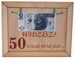 Drevený rám darček k narodeninám 50 peniaze
