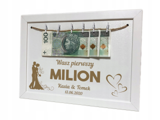 Svadobný dar rámček pre prvý milión za peniaze