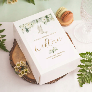 Prvé sväté prijímanie - Cake Boxes Communion White Flowers + Meno