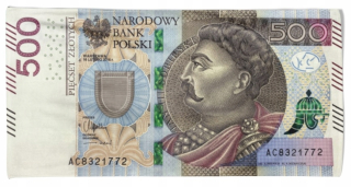 Veľkonočná dekorácia - Uterák 500 PLN Banknote Cas Register 16x32cm Cloth