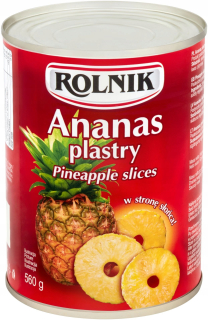 Poľnohospodárske ananásové plátky vo svetelnom sirupe 12 x 580 ml