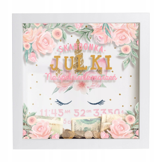 Doplnky na krst - Piggy Bank 3D Gift + magické meno Unicorn