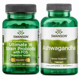 SWANSON PROBIOTIC 60 kap. + ASHWAGANDHA STRESS 100 kap
