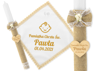 Doplnky na krst - Sviečka a krst plášť + výšivka Názov dátum krstu