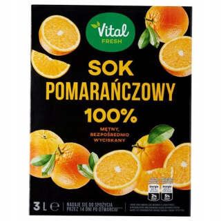Pomarančový džús 100% tubidný 3L kartón životne dôležitý čerstvý
