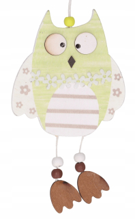 Veľkonočná dekorácia - Owl Wooden Pendant Green Green 10cm 1 ks