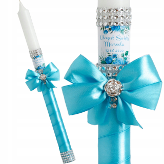 Doplnky na krst - Sviečka na svätý krst s modrou personalizáciou