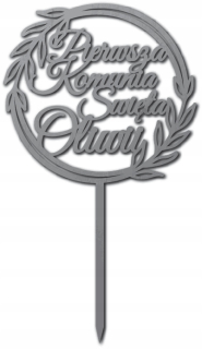 Prvé sväté prijímanie - Topper Holy Communion Silver Laurel Name 14 x 24 cm