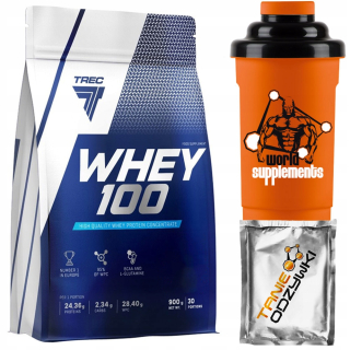 Proteín - TREC Srvátka 100 900g 100% Proteínová plniaca jahoda