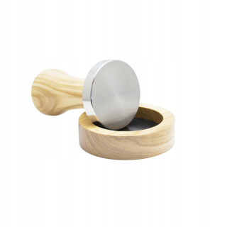Tamper oceľ 58 mm + stojan z dreva ČISTÝ POPOL