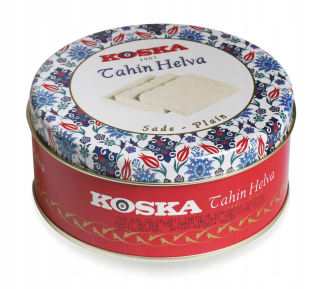 Turecký sezam Halva v kovovom plechovke. Koska.