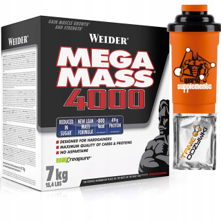 Gainer - Weider Obrie MEGA MASS 4000 7000G STRAWB + TRIPISY