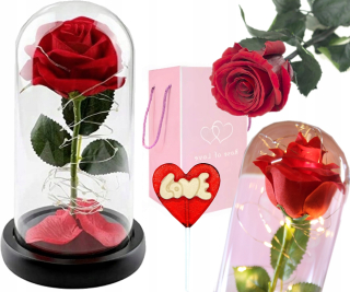 Darček na Valentína - Večná ruža v skle žiarivo LED darčeková krabica