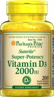 Vitamín D3 2000 IU PURITAN PRIDE 200 SPÔSOBILOV