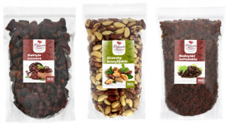 Sušené ovocie - SADA DAKTYLOV, BRAZÍLSKE ORECHY, HROZINY 3 X 1 KG