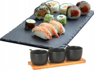 Sushi Sada kamennej bridnej dosky + 3 misy