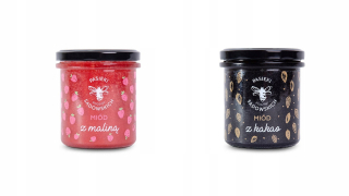 Sada medu 2 x 430 g: Raspberry + kakao s lyžičkou