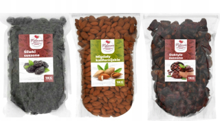 Sušené ovocie - Sada sliviek, mandlí, dátumy 3 x 1kg lahodné