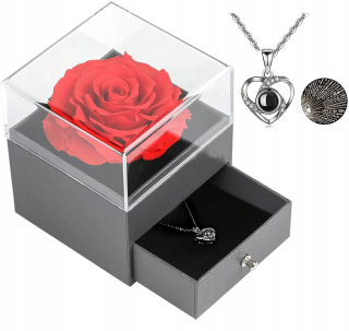Darček na Valentína - Kvetinová skrinka, večná ruža Marse 10 cm