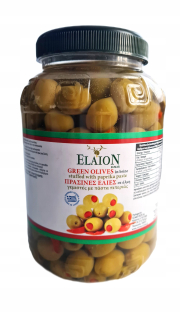 Zelené olivy v slanomine s paprikou pasty Grécko