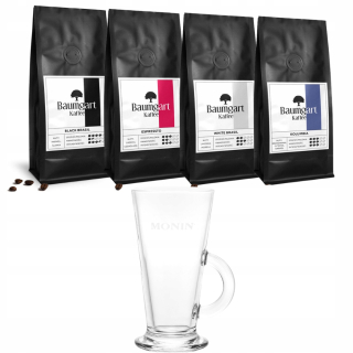 Káva mletá - Kávová súprava Baumgart 4x200g mletá + pohár latte