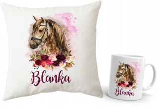 Vankúš set + hrnček kôň + Vaše meno