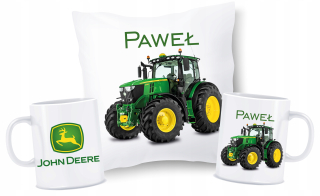 Sada vankúš + hrnček traktory John Deere + názov