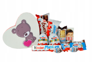 Sada sladkostí Kinder srdce na narodeniny vajcia medveď