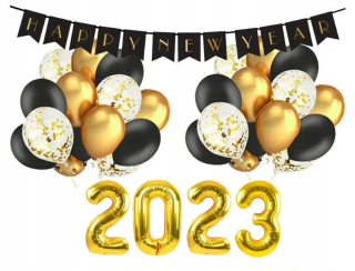 Darček na Valentína - Sada balónov Silvester 2022 Black Golden Banner
