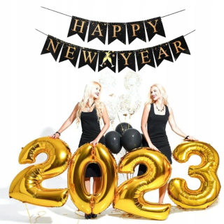 Darček na Valentína - Sada balónov Silvester 2023 Black Golden Banner