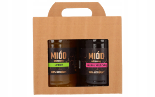 Sada agátového / malinového medu s rakytníkom 2 x 1,2 kg