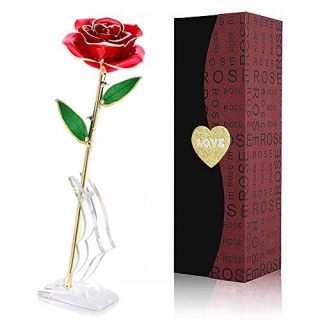 Darček na Valentína - Zlatá večná ruža 24k darček pre Valentína červená