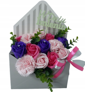 Darček na Valentína - Kytica, kvetina, medvedíka, mydlová ruža, trstina, večná ruža Ecoklime 30 cm