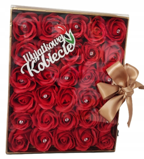Darček na Valentína - Kytica, kvetina, medvedíka, mydla, trstina, večný Ecoklime Rose 29 cm