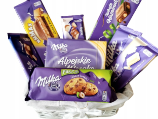 Košík. Darčeková súprava. Čokoládové sladkosti. Milka