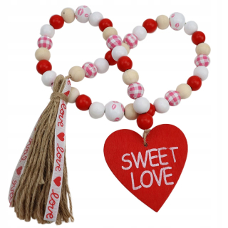 Darček na Valentína - 1pc červené drevené korálky girlandy
