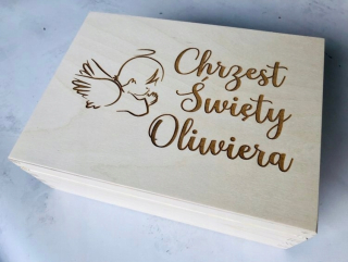 Doplnky na krst - Drevená škatuľka s gravírovaním krstu