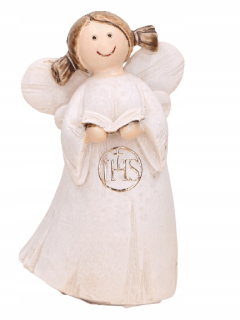 Doplnky na krst - Figúrka Anjel s bibliou IHS BAPTISM 10cm