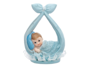 Doplnky na krst - Figurín chlapec v praku, modrá, 11 cm