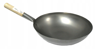 OCELOVÝ WOK 30 cm okrúhle dno s drevenou rukoväťou