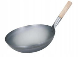 Oceľový wok 33cm okrúhly dno s drevenou rukoväťou