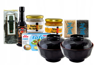 Súprava pre japonskú polievku + 2 miska čierna červená